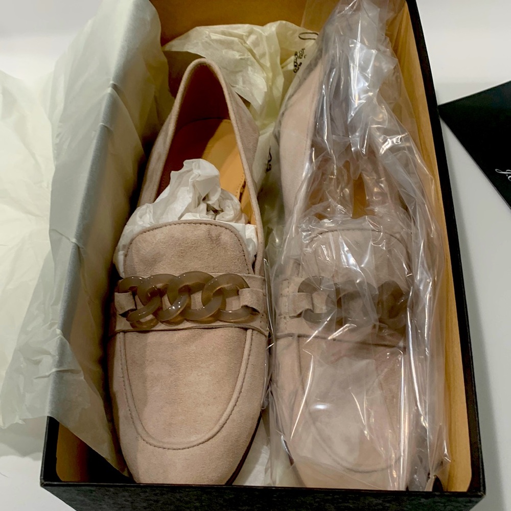 J.Crew Suede Charlie loafers with lucite links. Made in Italy never worn.